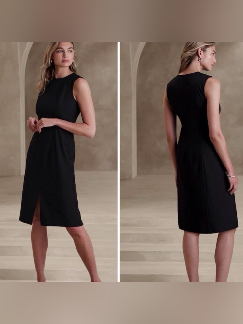Banana Republic solid black sleeveless Basic Knee-Length Sheath Dress.